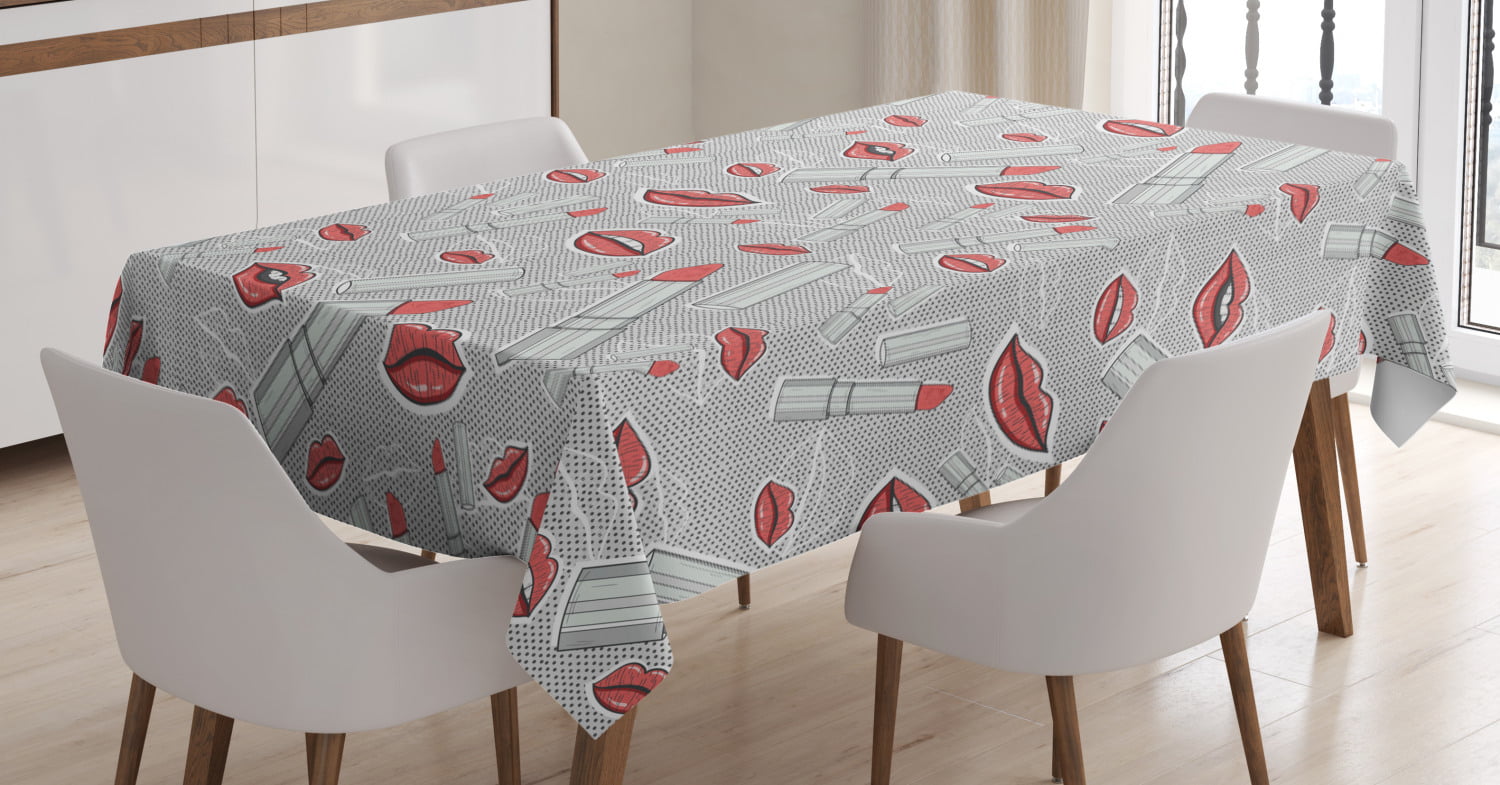 Round Tablecloth Lips Lipstick Beauty Makeup Valentines Love Cotton Sateen