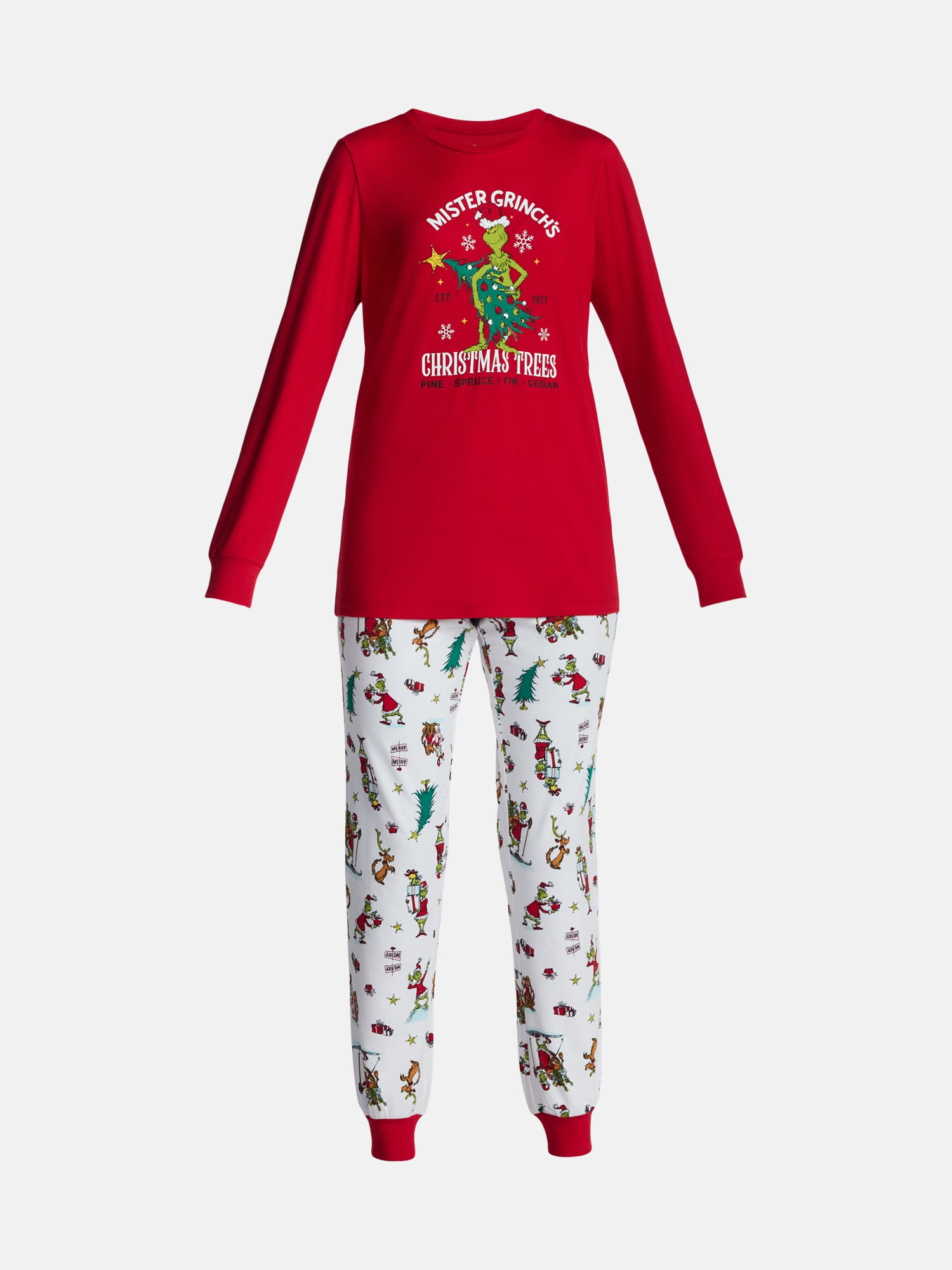 Dr. Seuss Grinch Women's Matching Family Pajamas Top and Pants Set, 2-Piece, Sizes S-3X