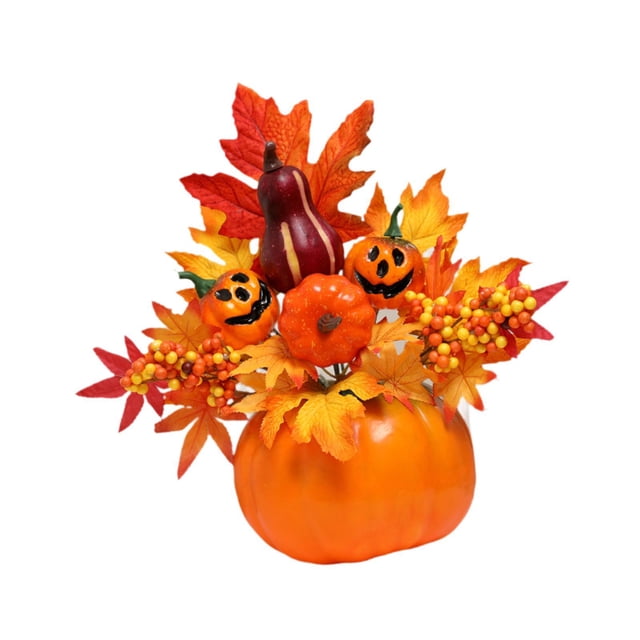 Adorno de hojas de arce y calabazas de Halloween para mesa de comedor, centro de mesa, decoración creativa de escritorio para cafetería, accesorio de Estilo F