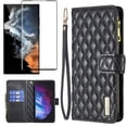 thumbnail image 1 of Tasnim Daimond Wallet Case for Samsung Galaxy S23 Case With Screen Protector (Black), 1 of 5