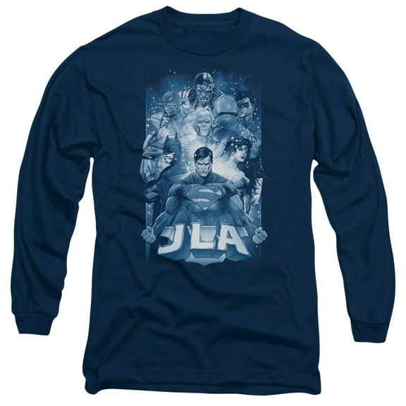 JLA Justice League Burst Long Sleeve Adult 18/1 T-Shirt Navy