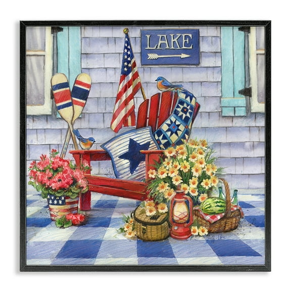 Stupell Industries Americana Porch View Patriotic Painting Black Framed Art Print Wall Art, 12 x 12