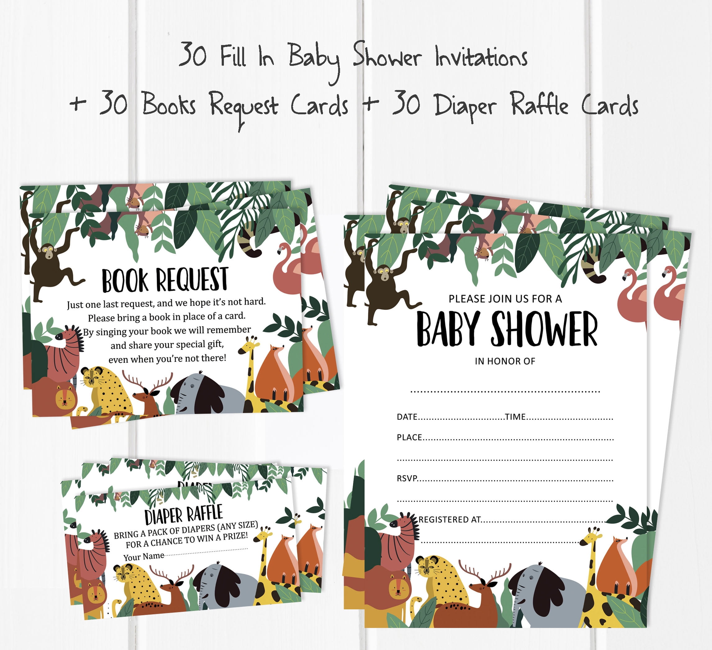Inkdotpot Set Of 30Jungle Animals Baby Shower Invitations-Diaper Raffle Tickets And Baby Shower Book Request Cards Gender Neutral Invites Its A Boy Its A Girl