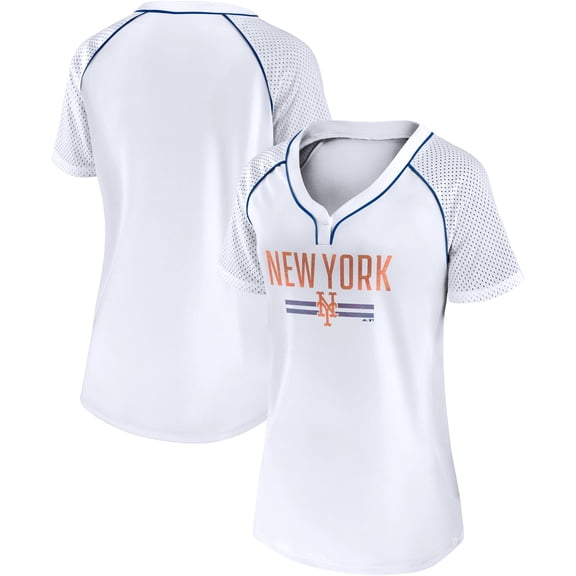 Women's Fanatics White New York Mets Play Calling Raglan V-Neck T-Shirt