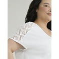 thumbnail image 2 of Terra & Sky Women's Plus V-Neck Crochet Dolman Cotton Tee, Sizes 0X-5X, 2 of 5