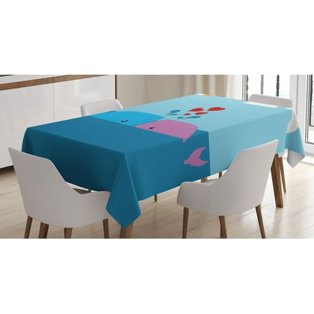 

Whale Decor Tablecloth Romantic Lover Whales in the Ocean with Sun and Clouds Child Room Decor Rectangular Table Cover for Dining Room Kitchen 60 X 84 Inches Blue and Pink by Ambesonne