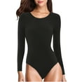 thumbnail image 2 of Womens Long Sleeve Rib Knit Bodysuit Round Neck Solid Color Funny Ribbed One Piece Romper Onesies Bodycon Tops (Large, Black), 2 of 5