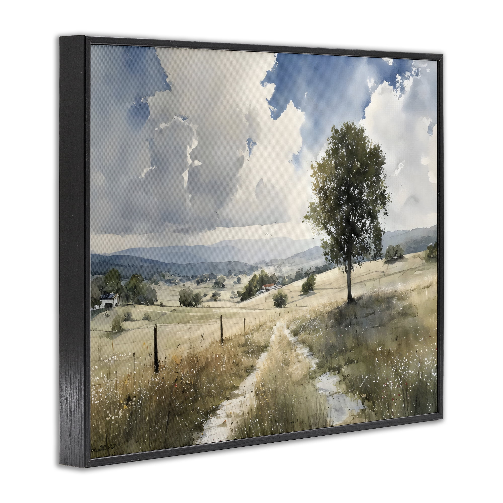 Stupell Industries Wagon Road Through Meadow Black Framed Giclee Art, design by Franklyn Gregory