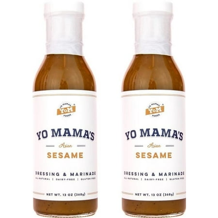 Yo Mama's Foods Gourmet Natural Zesty Sesame Dressing and Marinade - (2) Large 13 oz Bottles - Low Sugar, Low Cal, Low Carb, Low Sodium, and