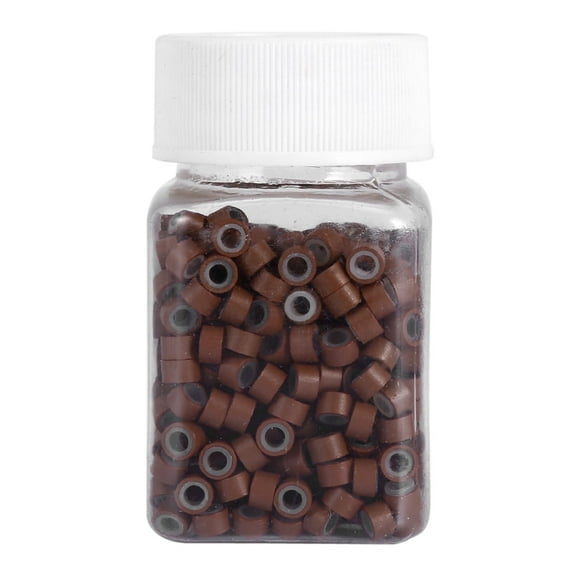 500PCS/Bottle Silicone Lined Link Hair Extension Rings,5MM Hair Extension Rings Beads Loops For Human Hair Extension (light brown)
