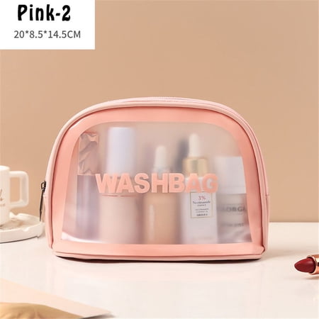 PVC Transparent Make Up Pouch Beauty Case Beautician Cosmetic Holder Clear Makeup Cases Cosmetic Bag Multifunction Bags Travel Organizer PINK 2