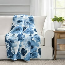 Lush Decor Leah Floral Polyester Reversible Throw, 60" x 50", Navy/White, Single