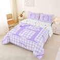 thumbnail image 2 of Erosebridal Purple Dreamy Princess Style Queen Comforter Set For Kids,Kawaii Bow Theme Initial Letter H Alphabet Bedding Comforter Set,Colorful Stars Reversible,3 Pieces, 2 of 7