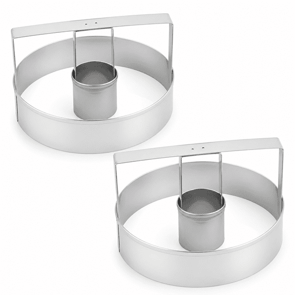 Florvian 2pcs Stainless Steel Round Cookie Cutter Donut Muffin Baking Mold