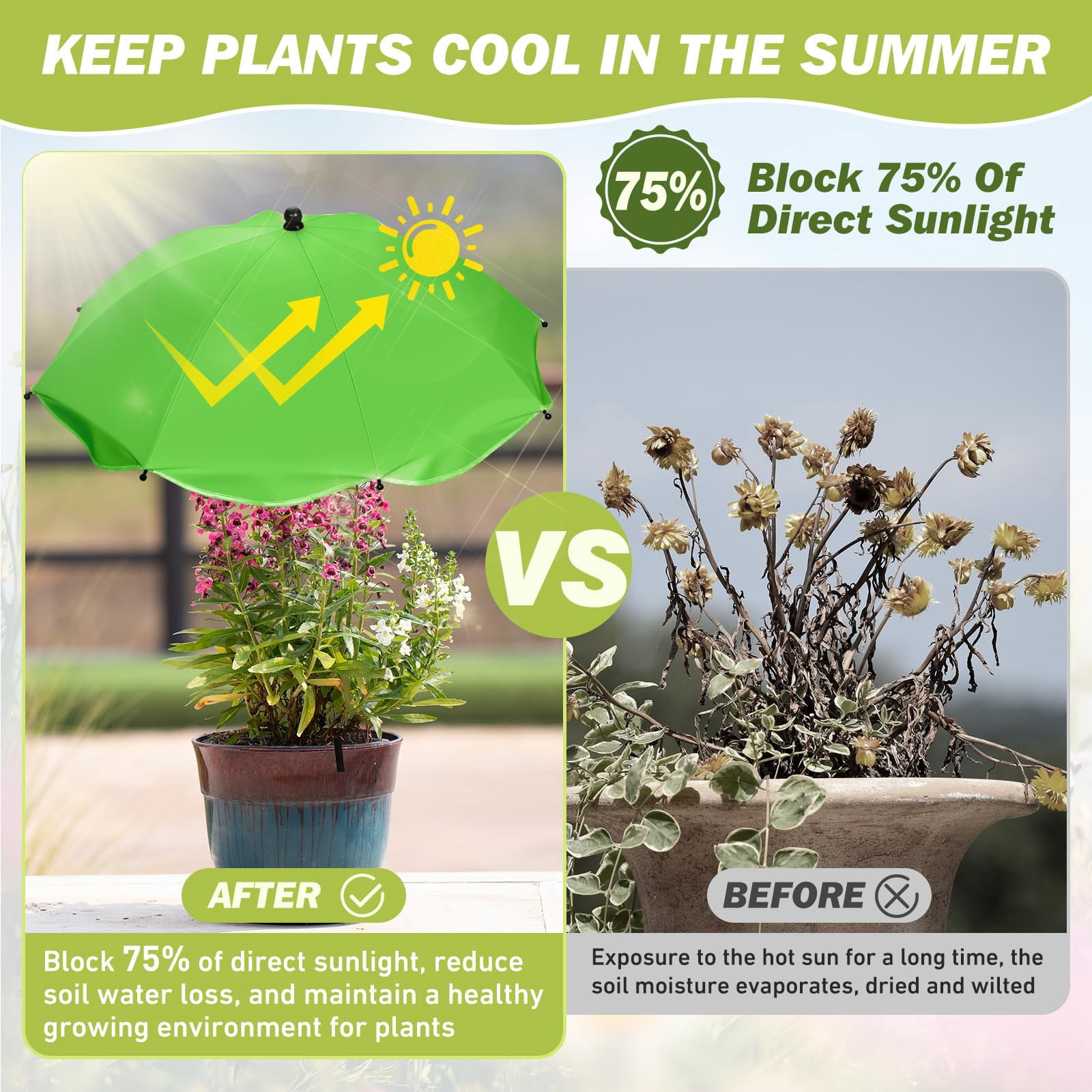 Upgraded Plant Umbrellas for Outdoor Plants, Larger Garden Plant Umbrella Shade with Adjustable Angle, 43.4" Higher Sun Shade for Plants, Potted Plant, Garden Beds (Straight Edges) Pink B