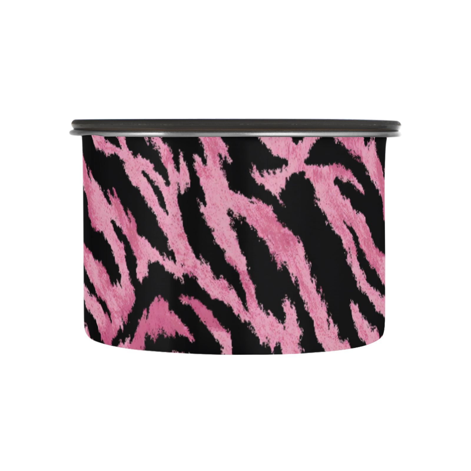 Pink Black Tiger Print Airtight Coffee Bean Canister 30oz Food Storage Containers with Lids For Gournd, Tea, Sugar, Flour, Rice, Cereal, Candy Cookie Jar