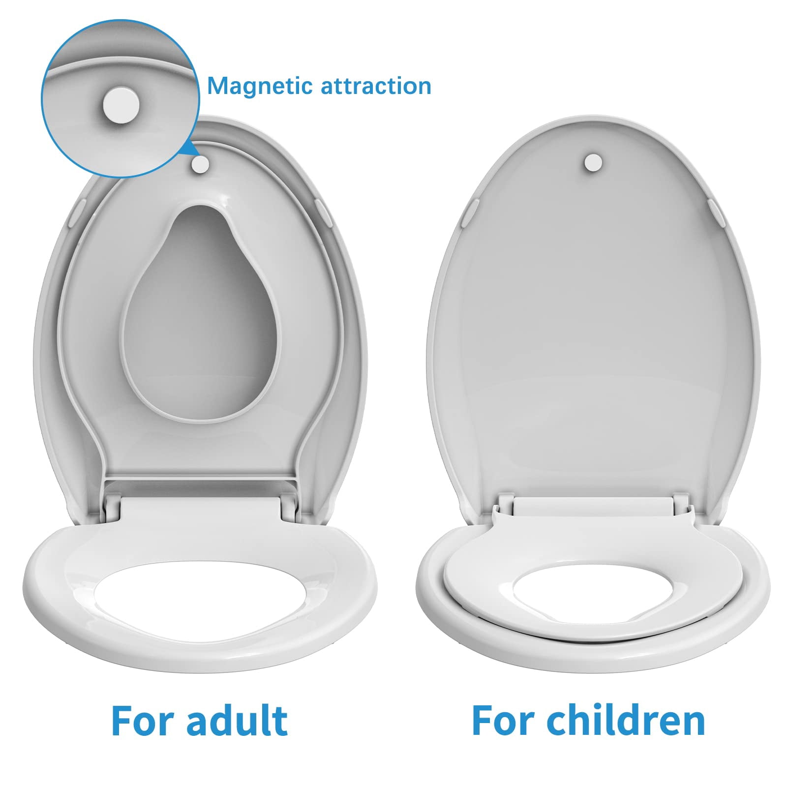 Commercial Elongated Toilet Seat with Built-In Potty Training, Soft Quiet-Close Lid, Magnetic Non-Slip, Easy Install & Clean, White/Biscuit – For Public Restrooms