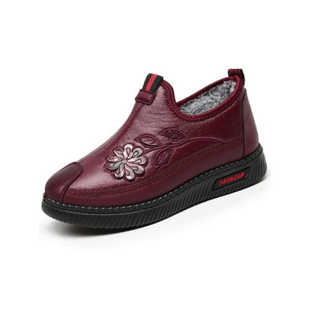 

Ymiytan Ladies Lightweight Casual Comfort Shoe Walking Slip On Booties Womens Plush Lined Ankle Bootie Wine Red-3 5