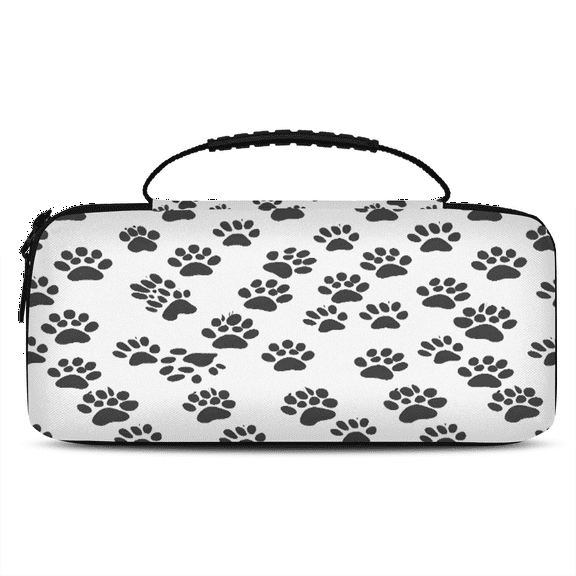 Herdesigns Black White Paw Print Carrying Case for Nintendo Switch OLED Model 2021 & Switch 2017 with 20 Game Card Slots, Portable Travel Carry Case for Accessories and Console