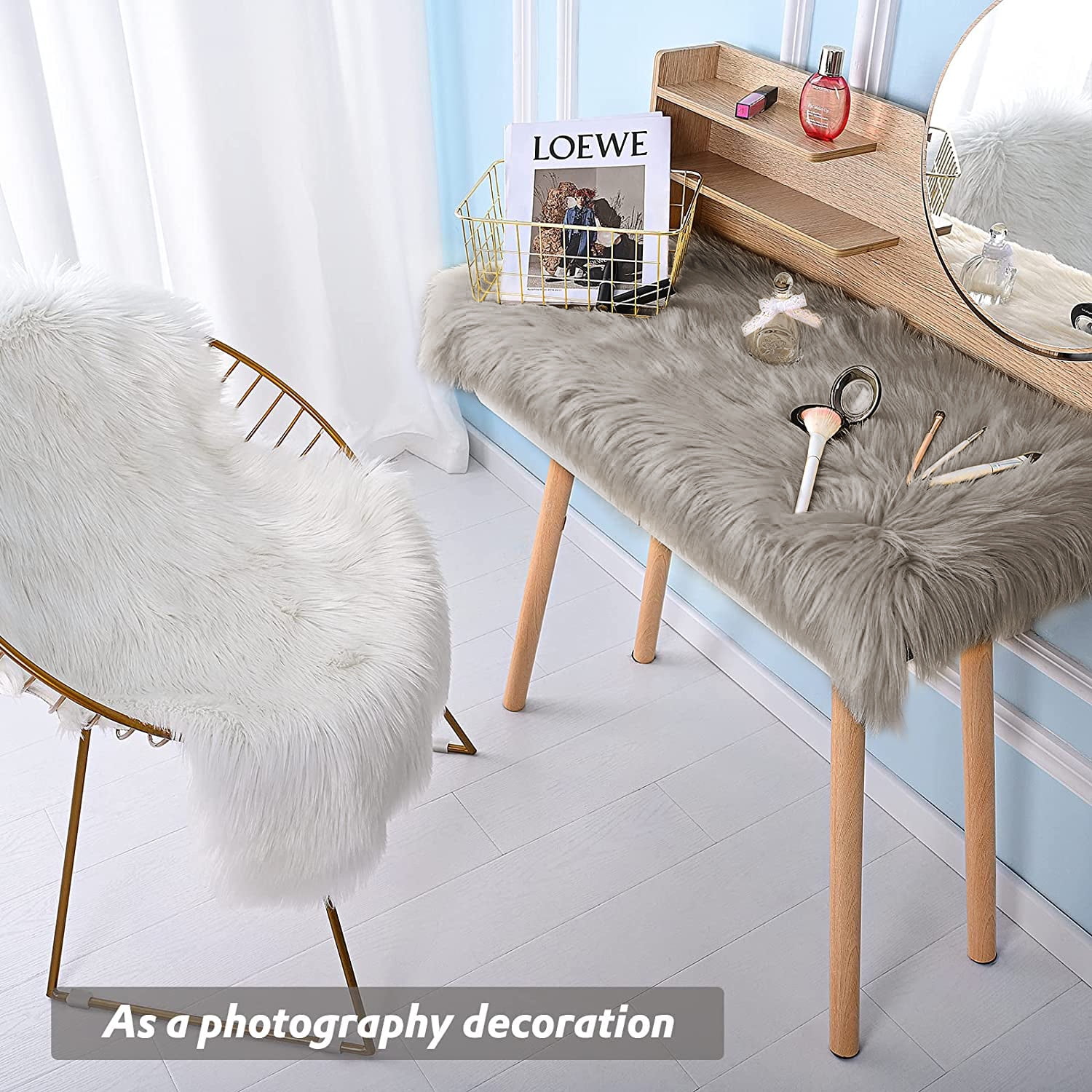 Junovo Luxury Fluffy Area Rugs Furry Rug for Bedroom Rugs Area Carpet for Living Room Bedroom Room,2'x4',Beige