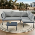 thumbnail image 3 of 3 Pieces Patio Furniture Set, All Weather Wicker Outdoor Patio Conversation Set PE Rattan L-Shaped Sofa Set with Cushions for Backyard, Poolside, Garden, Grey, 3 of 10