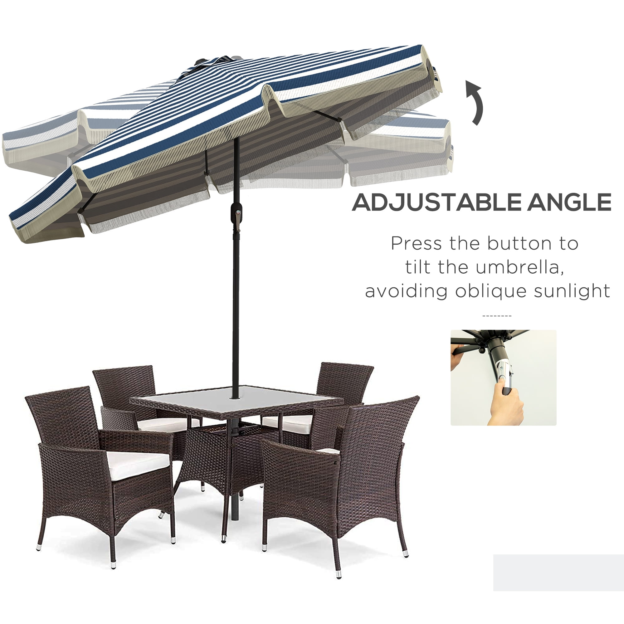 Outsunny 9ft Patio Umbrella with Tilt, Ruffled Outdoor Umbrella, Blue