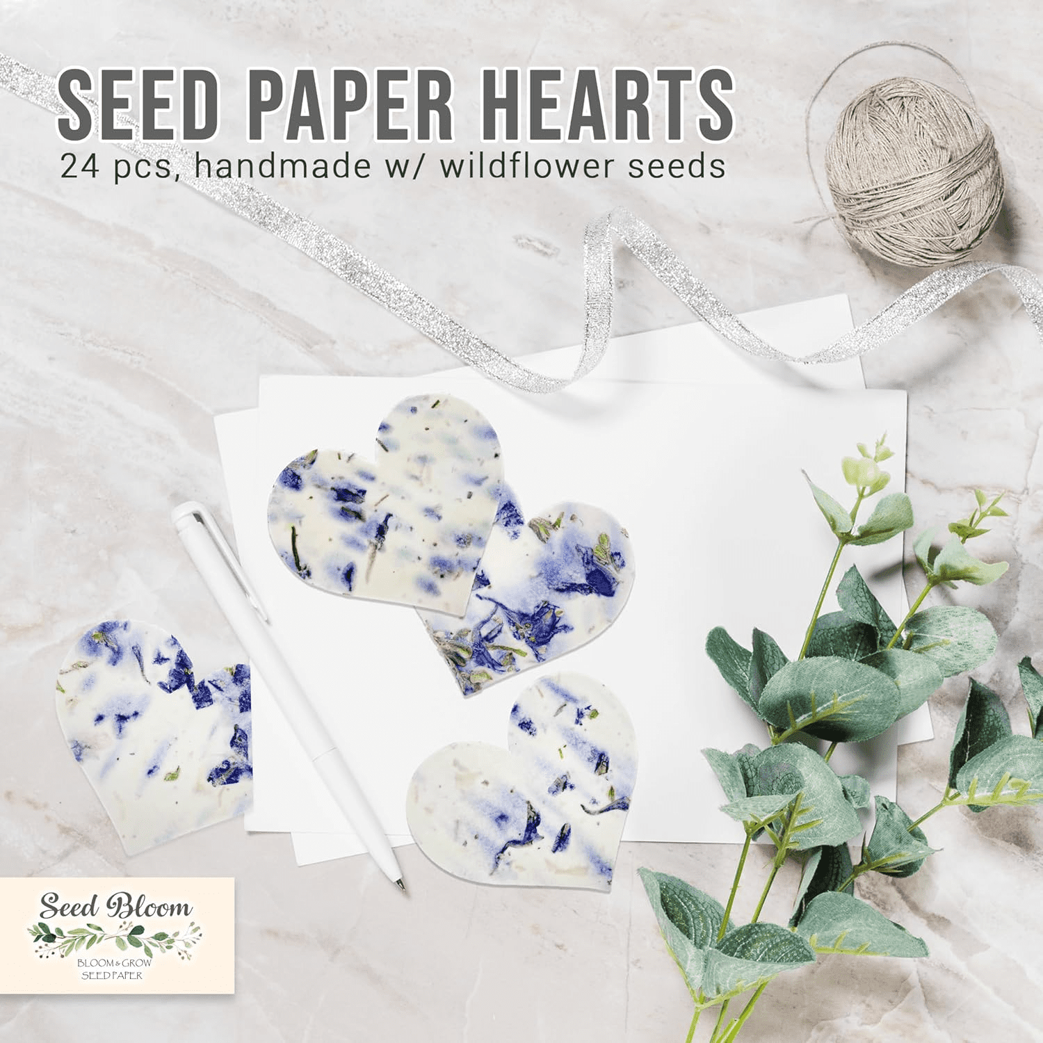 Seed Bloom Set of 24 Purple Heart – Plantable Seed Paper for Bridal Shower, Weddings, and Gifts