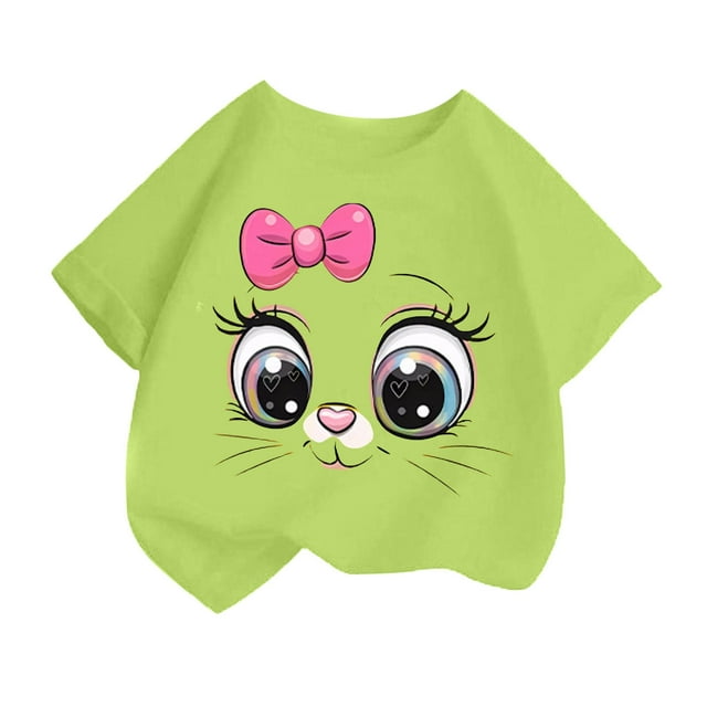 T-shirt à Manches Courtes Imprimé Mignon pour Filles, Été, Décontracté, Mode, Long, Rayé, Taille 8