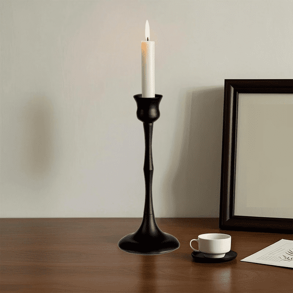 AYktou Vintage Black Wrought Iron Candle Holders, Dining Table Decorative Candlestick Ambiance Candle Stand for Christmas Valentine's Day Candlelight Dinner Holiday Dinner Party