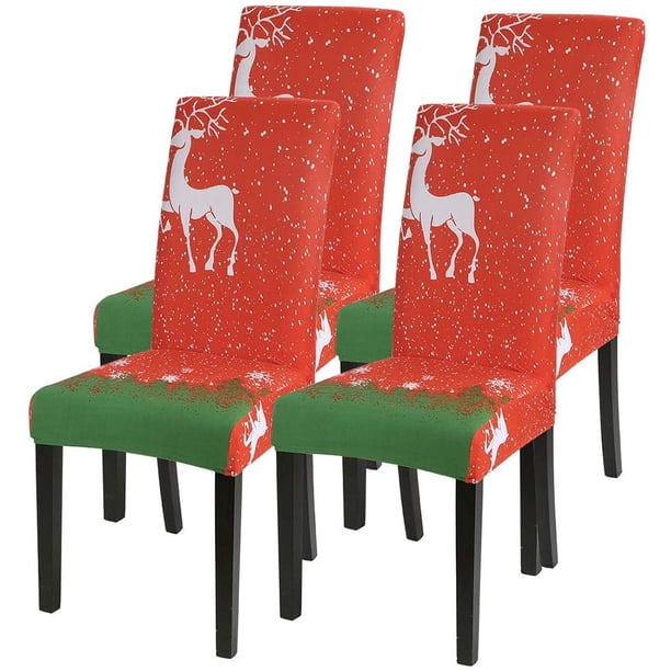 Fundas para sillas navideñas Juego de 4 Fundas para sillas elásticas Universal Moderna Funda festiva de Navidad Decoración Protector Funda para sillas Fiesta Restaurante Adepaton MZQ-1093-4