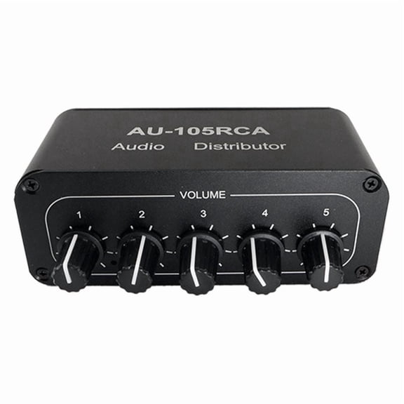 Qilidiba 5CH Audio Distributor Stereo Audio Mixer 1 Input 5 Output RCA Splitter for Power Amplifier Active Audio