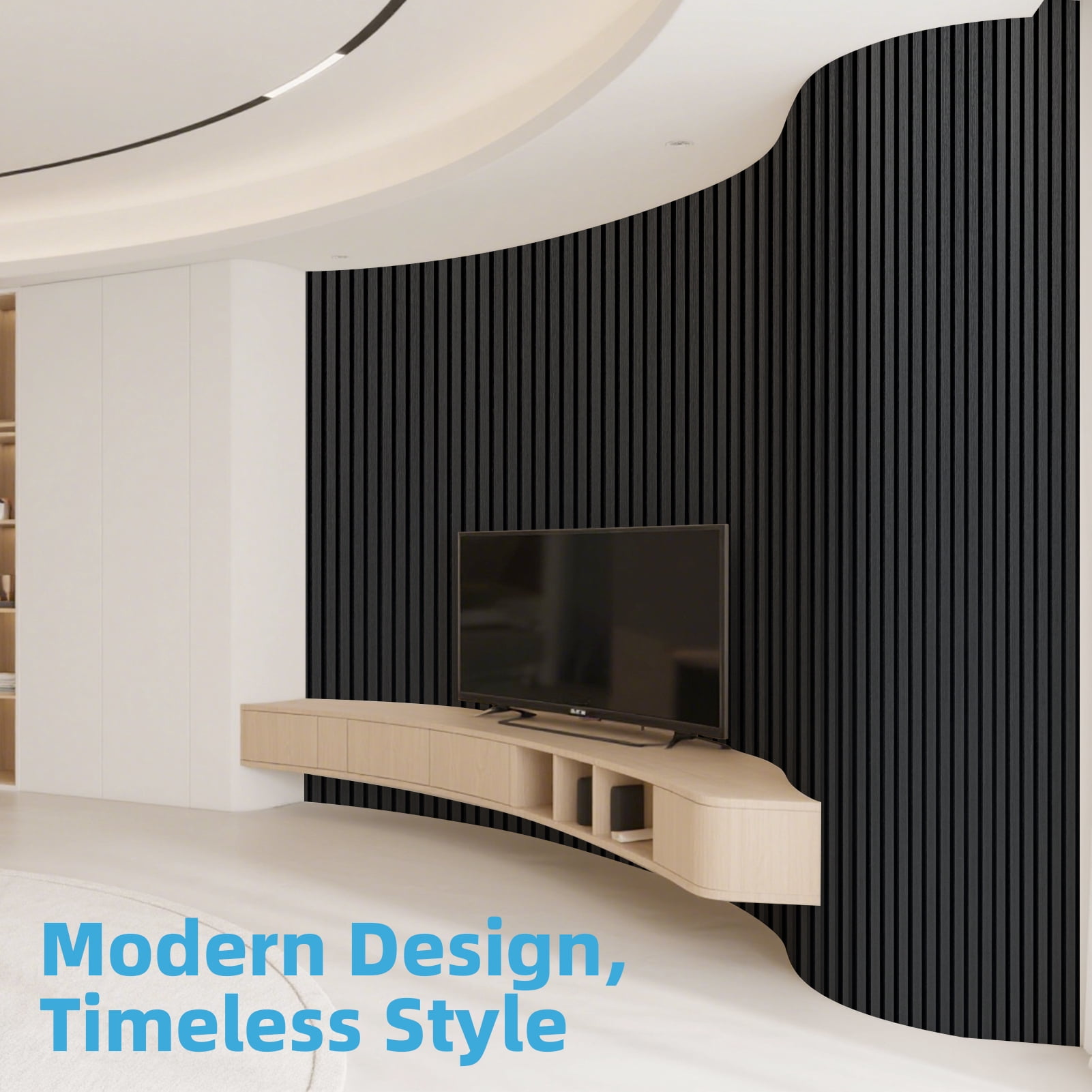 2 Pcs 95.3'' x 23.8'' 3D Slat Wall Paneling,Sound Absorbing Wall Panls for Living Room,Curved Wall Décor(30.9 sq.ft./Case)
