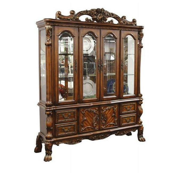89" X 19" X 74" Wood, Poly Resin, Glass, Veneer (Wood), and Engineered Wood Hutch & Buffet, Cherry Oak
