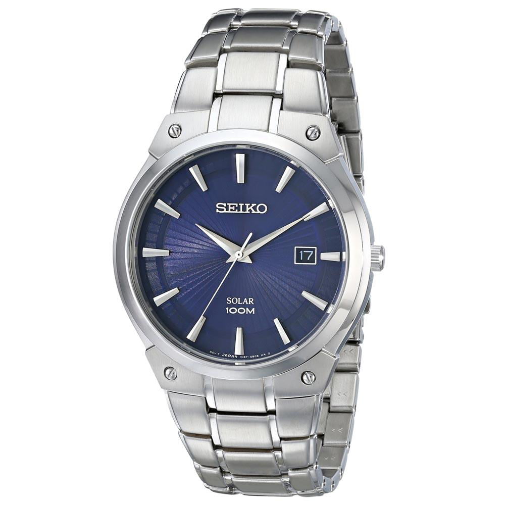 Seiko Men's Solar Blue Dial Stainless Steel Watch SNE323 