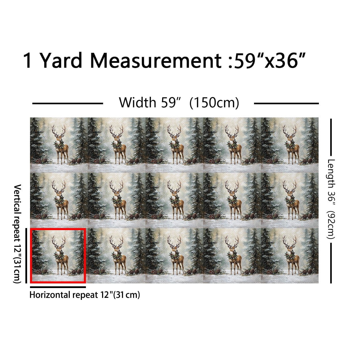 Feelyou Deer Animal Fabric by the Yard 3 Yards for Kids, Merry Christmas Home Decor Fabric by the Yard, Jungle Xmas Tree Sewing Fabric, Lightweight Room Decor