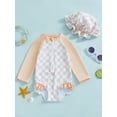 thumbnail image 2 of Suealasg Baby Girls One Piece Swimsuit 3M 6M 12M 18M 24M Long Sleeve Checkered Print Rash Guard Swimwear Sun Hat Infant Summer Bathing Suit Beachwear, 2 of 7