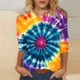 thumbnail image 2 of CYMMPU Summer Trendy Shirts 3/4 Sleeve Tunic Tops Tie Dye Blouses for Women Dressy Casual Round Neck Spring Tops Loose Fit Ombre T-Shirts Multicolor L, 2 of 5