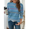 thumbnail image 4 of DOKOTOO Womens Striped Knit Sweater Crew Neck for Office Casual Blue Sweaterrs, 4 of 9