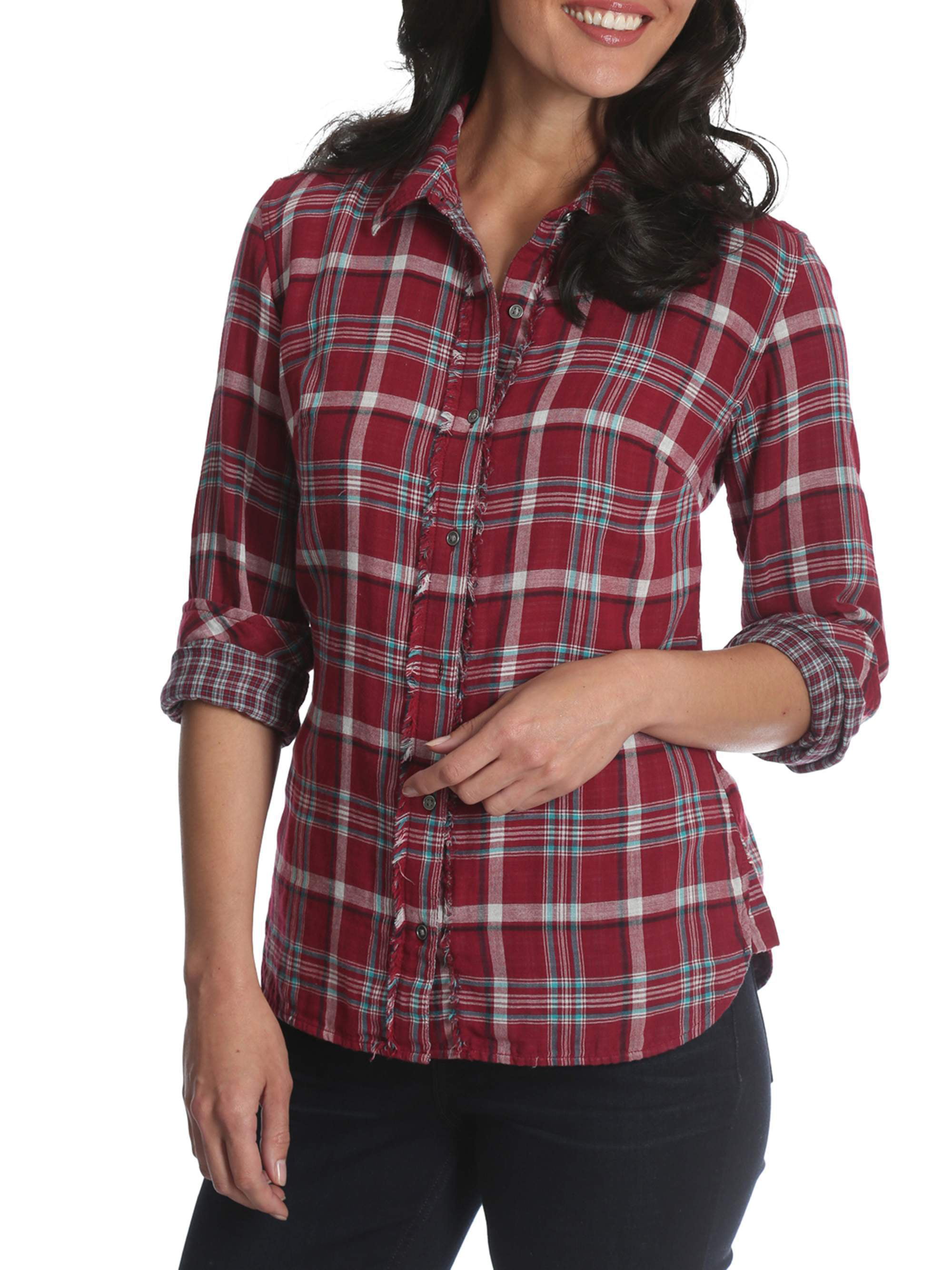 Lee Riders - Women's Long Sleeve Woven Shirt with Fraying - Walmart.com ...