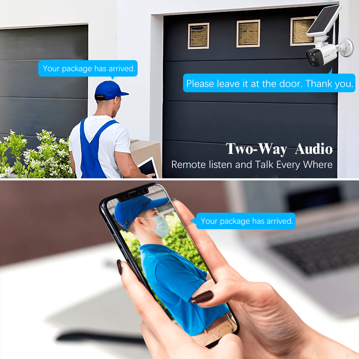 {4.0Megapixel & 100% Wire Free} 2-Way Audio Solar Security Camera Outdoor Wireless Solar Powered Wireless Camera with Rechargeable Battery, WiFi Home Surveillance Camera