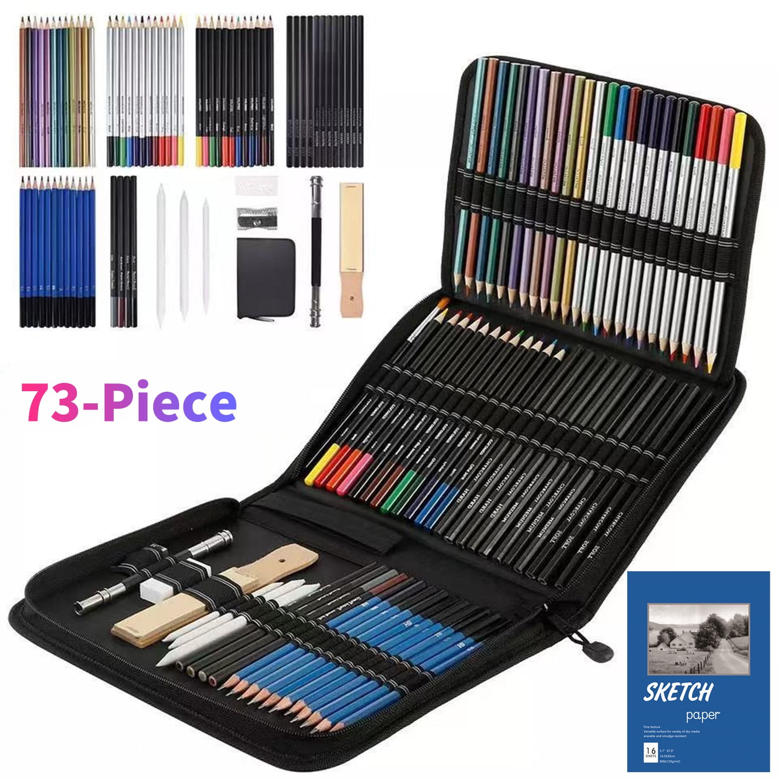 72PCS Drawing Pencil Set Sketching Artist Colouring Art Kit Adult Professional