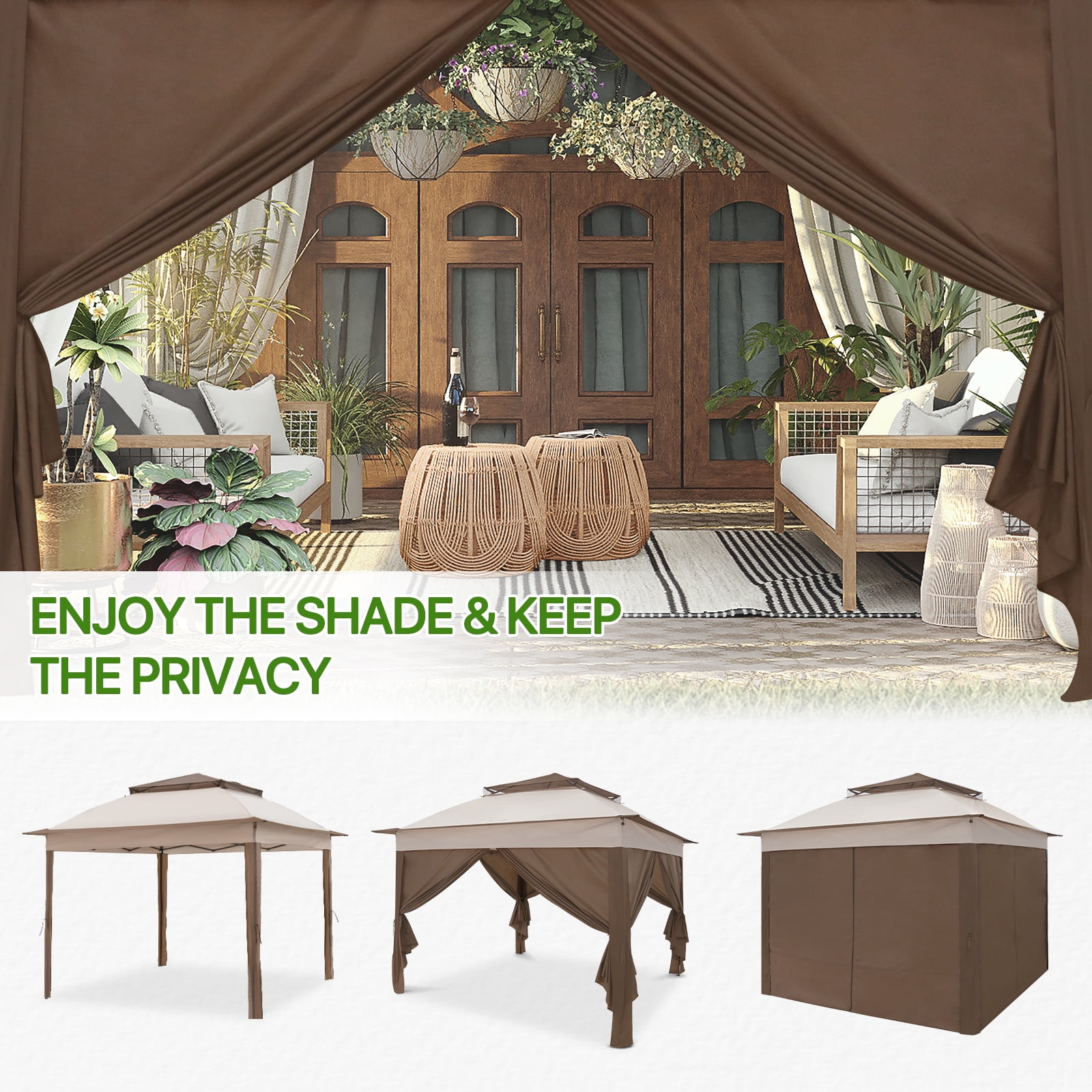 COOS BAY 11x11 Pop-up Instant Gazebo Tent with 4 Sidewalls Outdoor Canopy Shelter,Beige