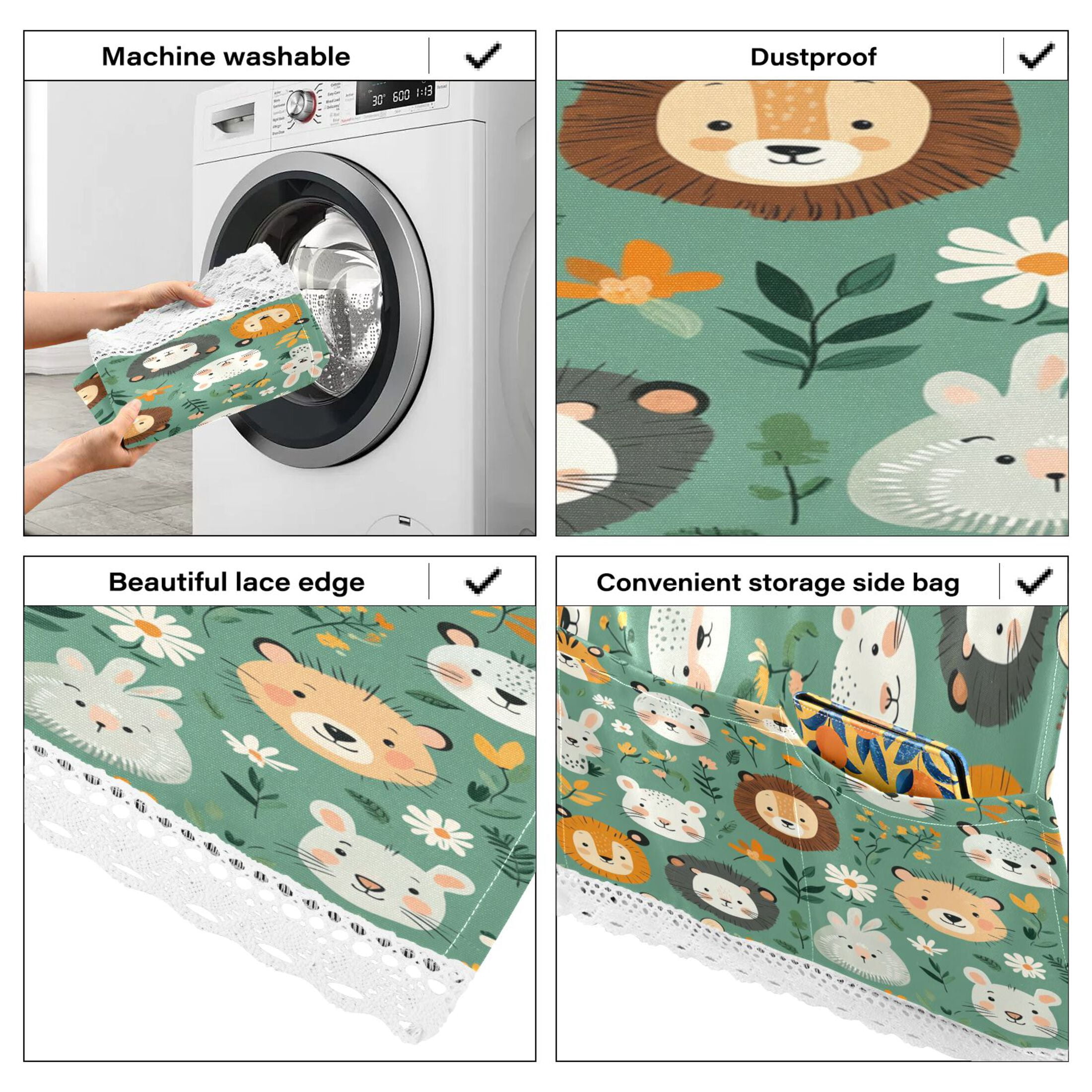 WOBOGO Cute Animal Faces in A Seamless Jungle Pattern Washing Machine Cloth Dryer Refrigerator Top Cover Protective Non-Slip Mat For Kitchen Laundry