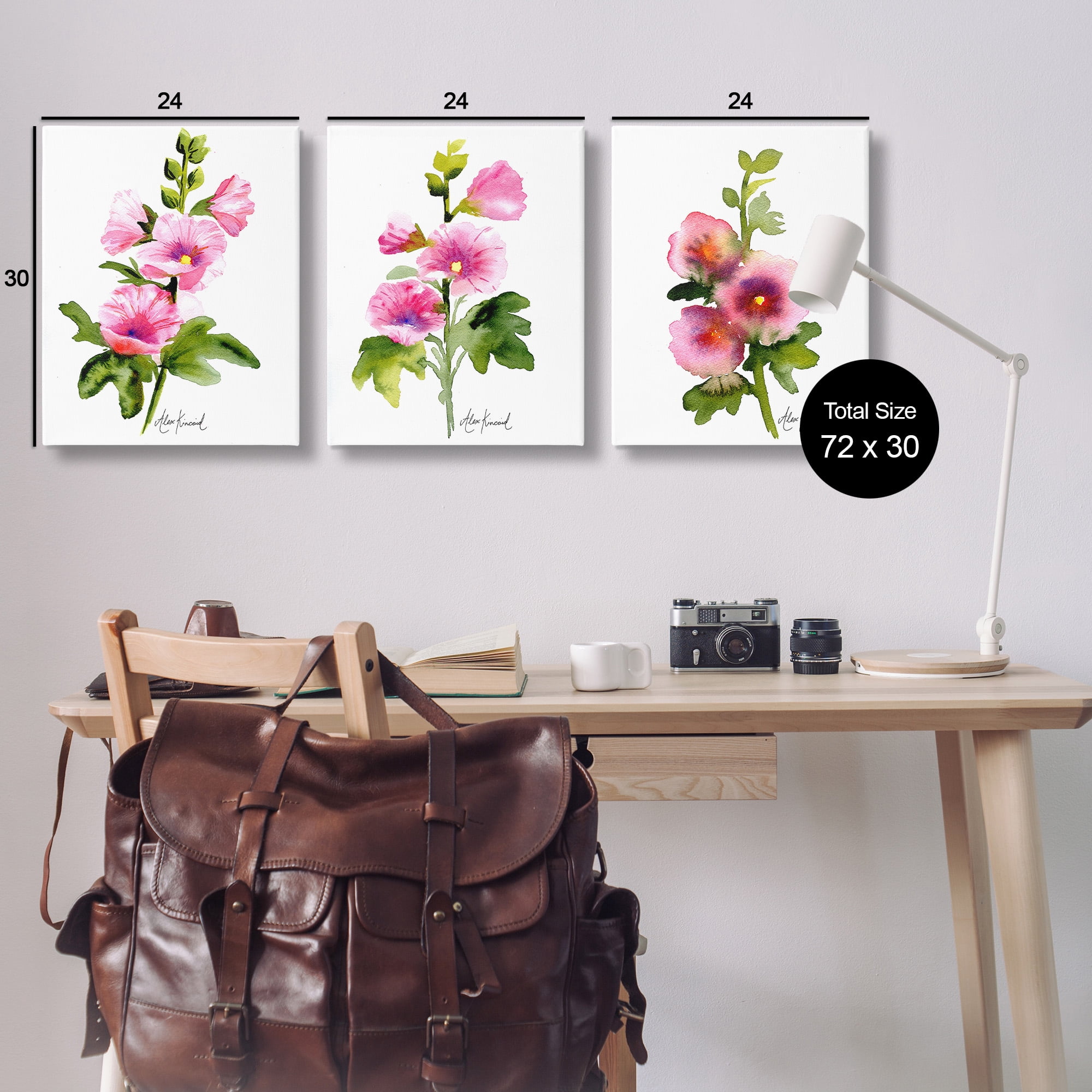 Stupell Industries Pink Flower Watercolors Botanical & Floral Painting Gallery Wrapped Canvas Art Print Wall Art, 24 x 30, Set of 3