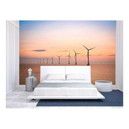 Wall26 Offshore Wind Farm at Dusk in The East China Sea. - Removable Wall Mural | Self-Adhesive Large Wallpaper - 66x96 inches