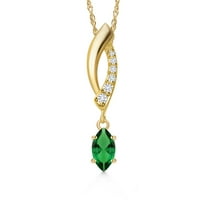 Gem Stone King 14K Yellow Gold Green Nano Emerald and Lab Grown Diamond Pendant Necklace for Women | 0.23 Cttw | Gemstone May Birthstone | Marquise 6X3MM | With 18 inch Chain