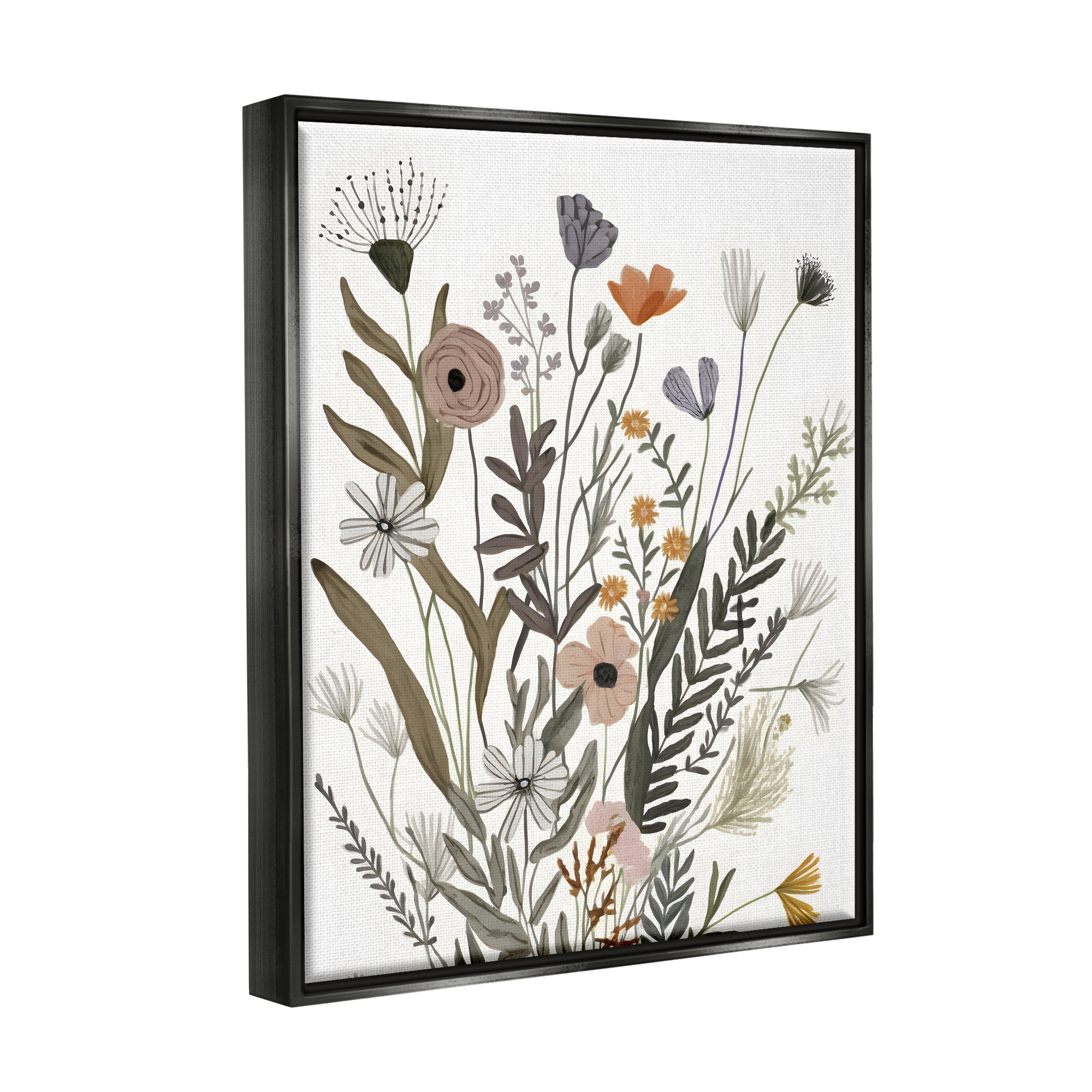Stupell Industries Modern Herbal Leaves Botanical & Floral Painting Black Floater Framed Canvas Art Print Wall Art, 17 x 21