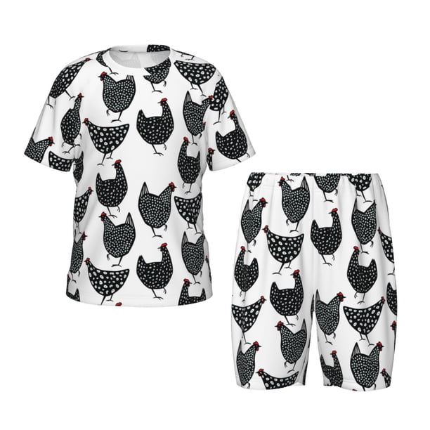 Balery Retro Rooster Conjunto de Pijama Infantil de Manga Corta con Estampado – Ropa de Dormir de Algodón Suave-X-Large