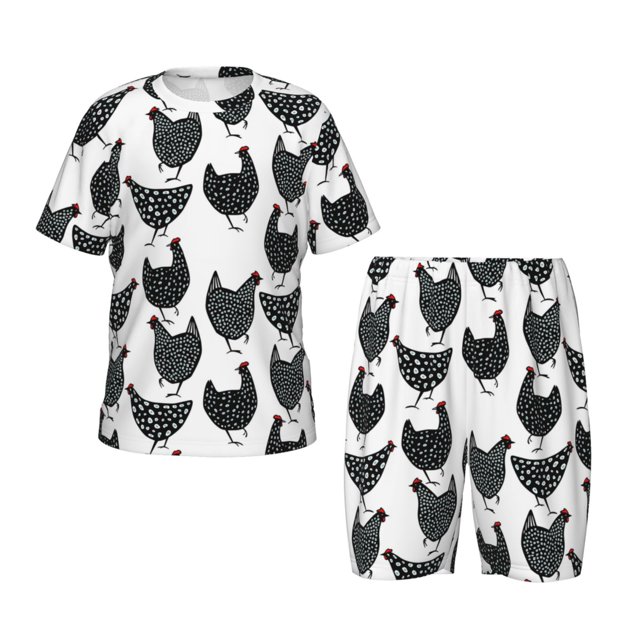 Balery Retro Rooster Conjunto de Pijama Infantil de Manga Corta con Estampado – Ropa de Dormir de Algodón Suave-XX-Large