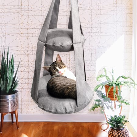 Rounuo Hanging Cat Hammock Bed for Indoor Multiple Cats Available Kitten Hammock Soft Breathable Cat Swing Bed Lounge Sleep and Entertain Easy to Install Light Gray